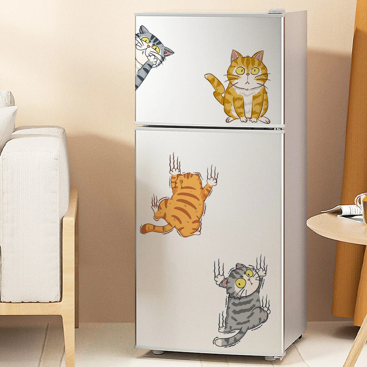 30*60cm Cartoon Cute Scouring Kitten Cat Sticker Living Room Bedroom Refrigerator Air Conditioner Decorative Wall Sticker Ms8539