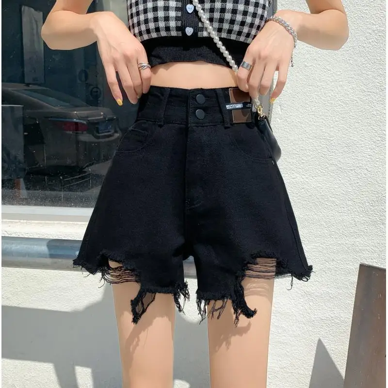 Fashion Gat Denim Shorts Vrouwen Streetwear Sexy Hoge Taille A Line Shorts Zomer Harajuku Retro Letter Print Hiphop Hotpants