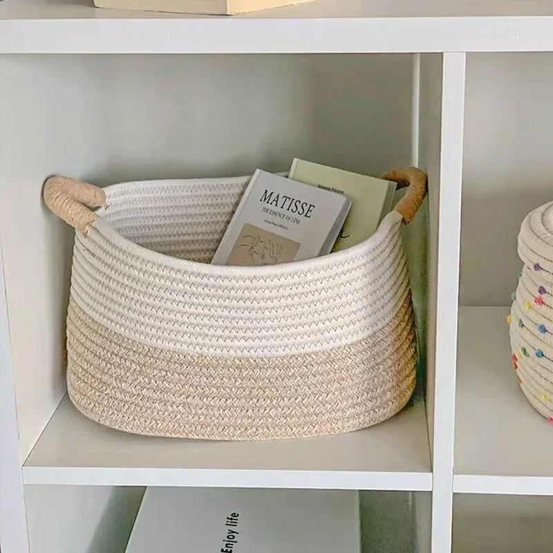 سلال منسوجة بحبل لتنظيم سلة تخزين حبل منسوج سلة ألعاب متعددة الوظائف لكتب الحمام المكتبي والحضانة