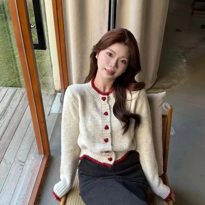 

Женская одежда, модные милые свитера, осень/зима, новый вязаный повседневный кардиган с длинными рукавами, женский универсальный топ на пуговицах с круглым вырезом