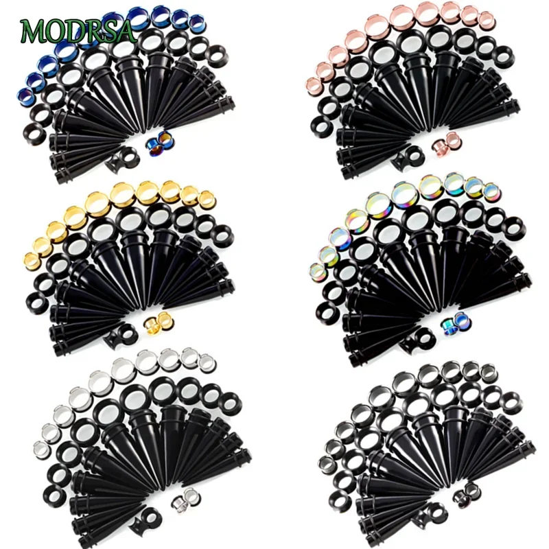 MODRSA 36PCS Stainless Steel Ear Gauge Stretching Kit 10-20Mm Silicone Ear Gauge Plug Tunnel Flesh Acrylic Taper Gauge Set