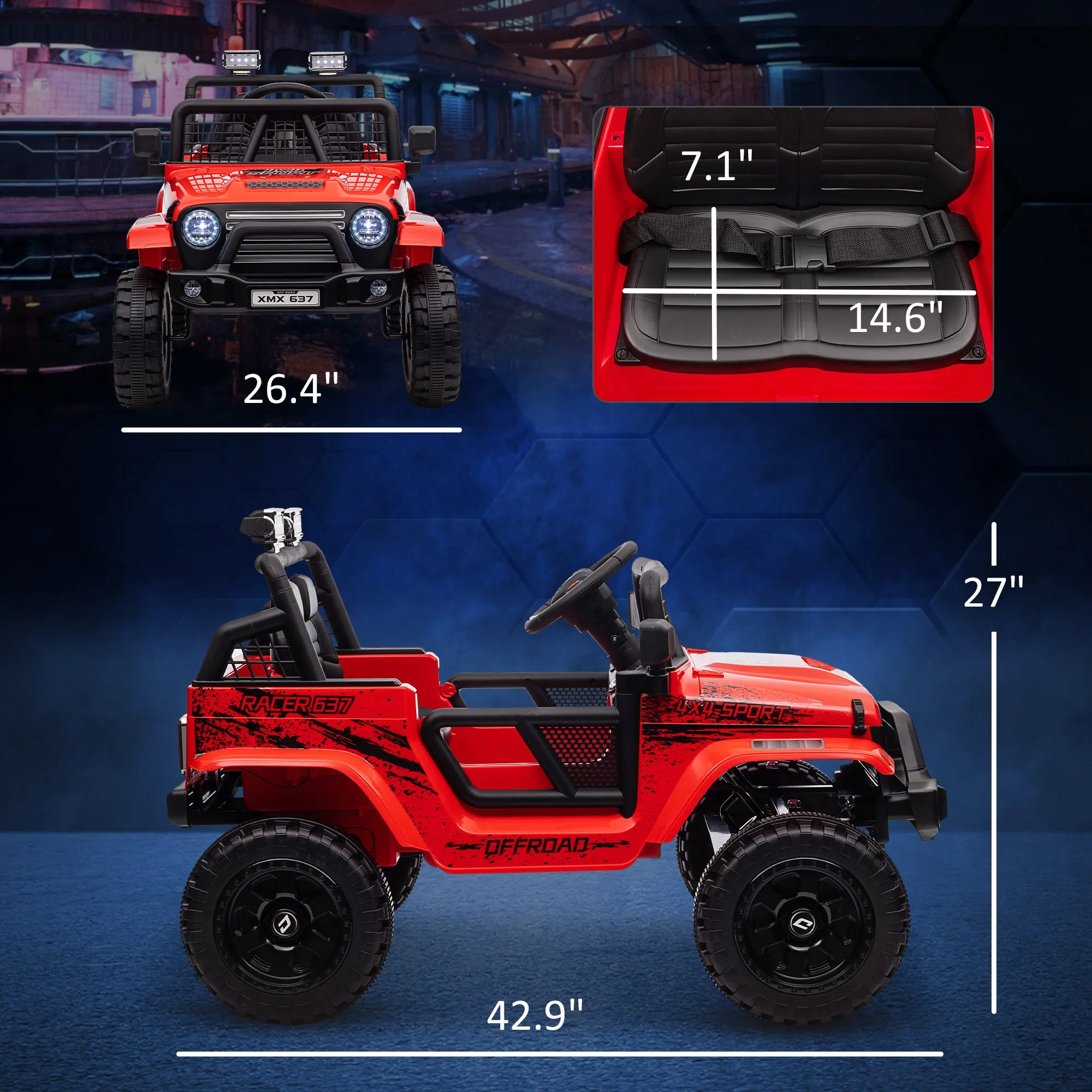 12V Ride on Car, Ride on Utv Truck W/ 4 Suspension Wheels, Red