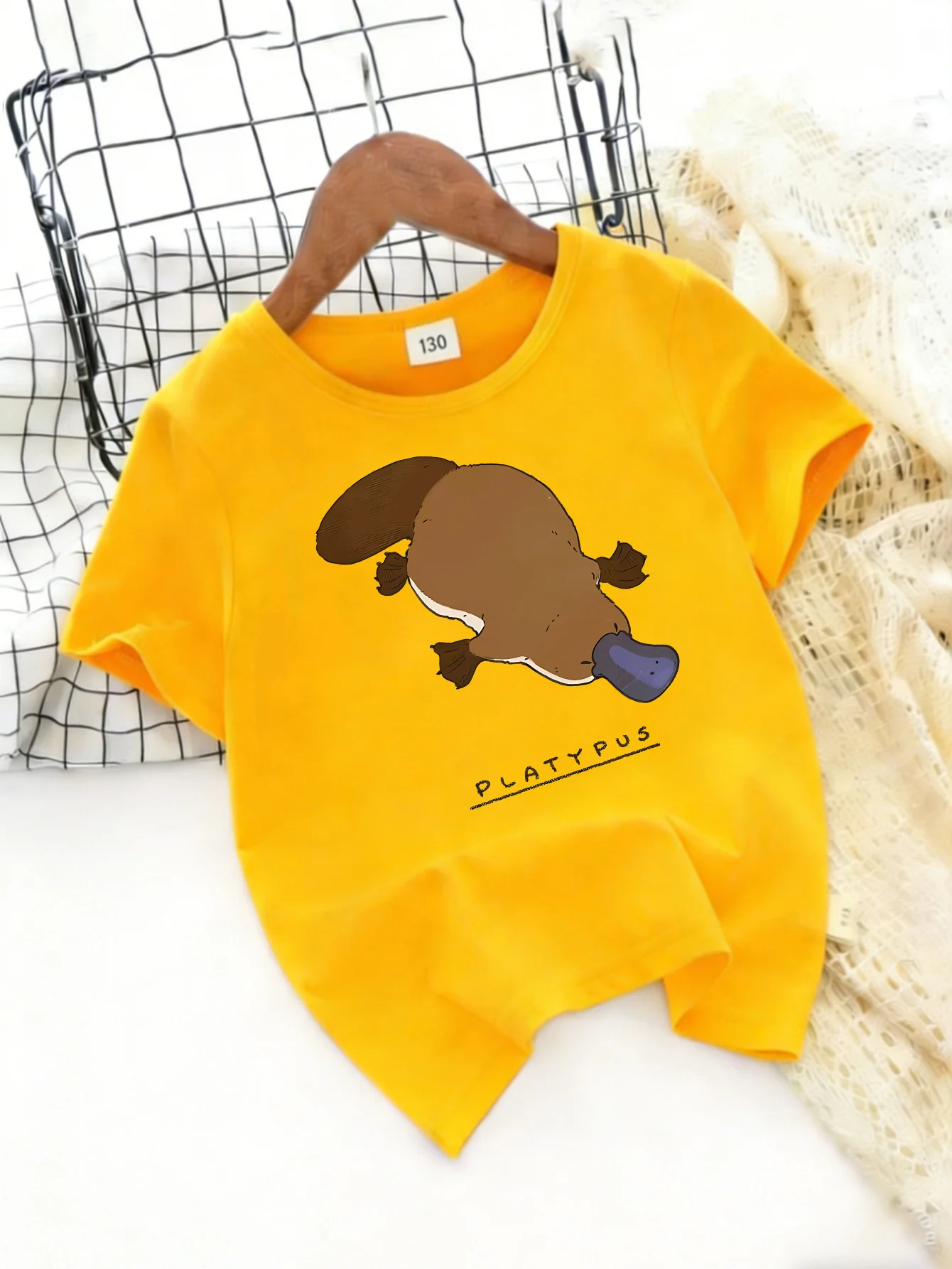 Kids Cartoon Duck Mouth Printed T-Shirt Boy Girl Cute Animal Pattern Short Sleeve Top Casual Round Neck Summer Parenting Costume