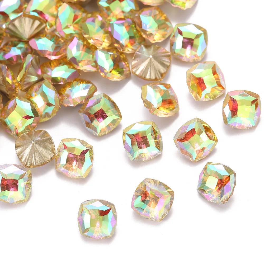 Strass carrés épais en verre de 8MM, 20 pièces/paquet, pierres précieuses irisées à dos pointu pour bricolage, manucure et décoration Nail Art