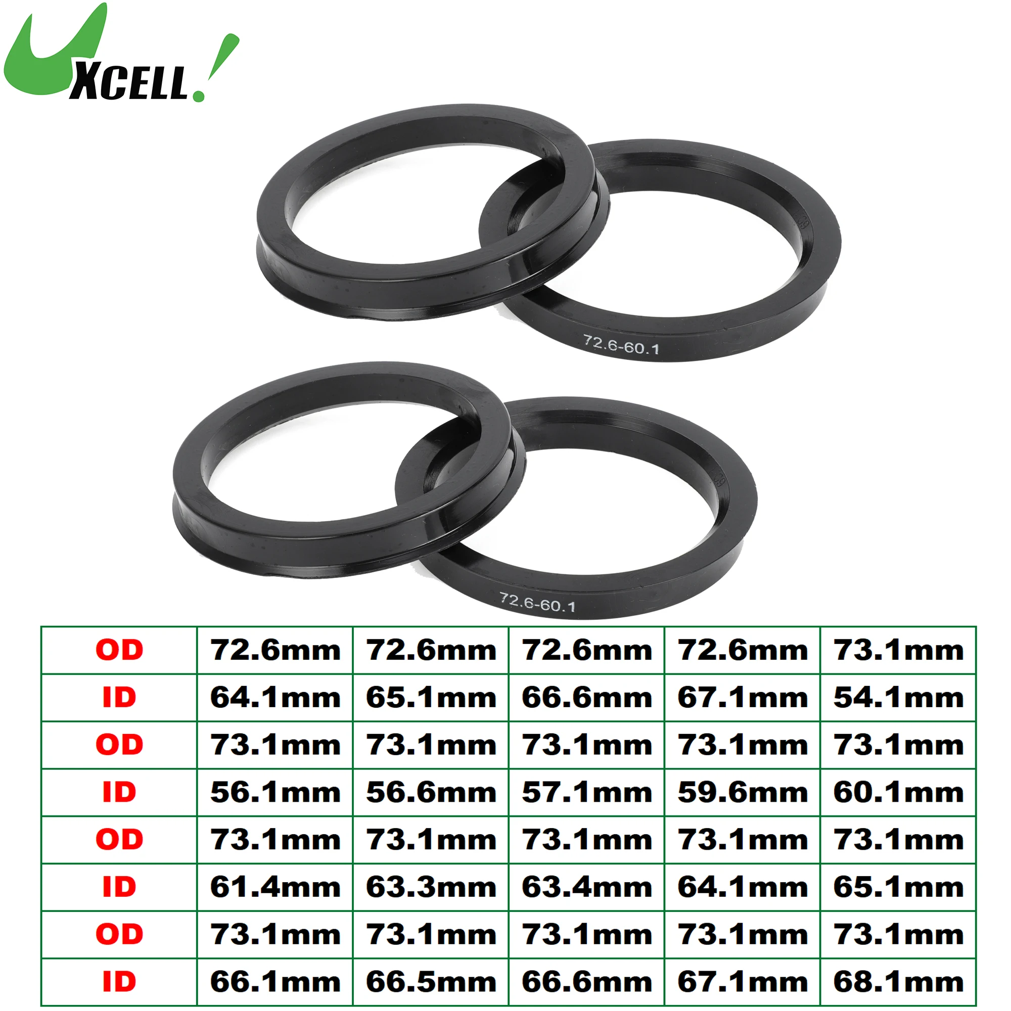 UXCELL 4pcs 72.6/73.1/74.1mm OD 64.1/66.6/67.1/57.1/66.1/72.6mm ID Car Hub Centric Ring Wheel Bore Center Spacer ABS Plastic