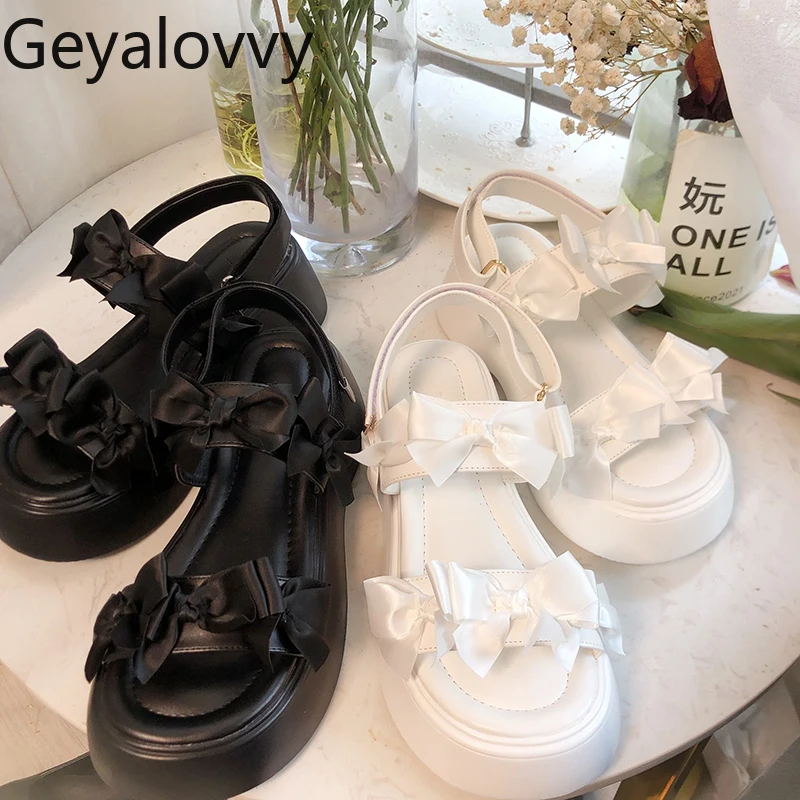 

Sweet and Cute Fashion Women's Shoes Spring and Summer New 2025 Satin Bow Thick Sole Lightweight Lady Sandals Japanese Style