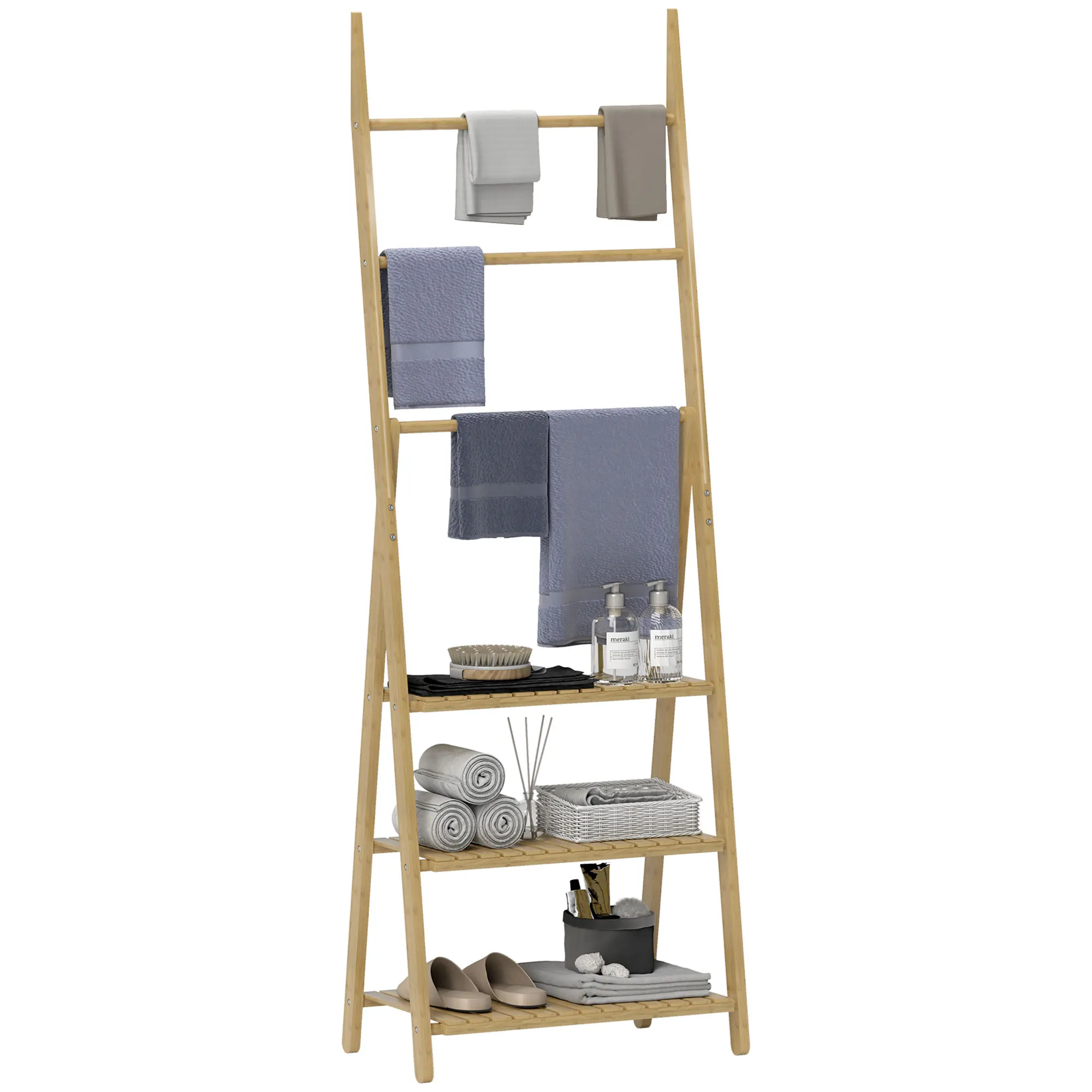 HOMCOM bamboo bathroom shelf with 3 shelves 53,5x30x53 cm Natural bar