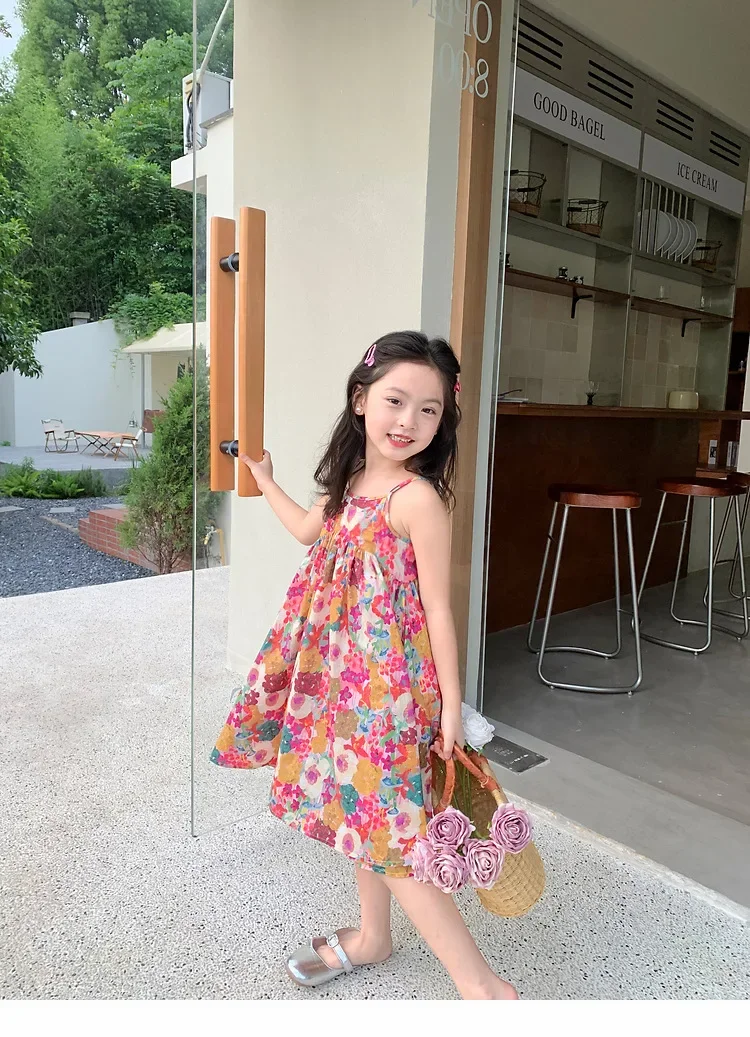 2024 Spring Summer New in Kids Baby Girls Fashion Clothing - Children Off Shoulder Flower Pure Cotton Knee-length Dresses 2-7Y