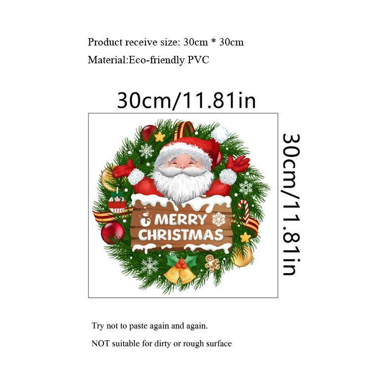 Weihnachtsmann-Kranz-Glocken-Wandaufkleber für Wohnzimmer, Tür, Heimdekoration, Wandbild, Glasfenster, Neujahrsdeko, selbstklebende Aufkleber – Detail 1