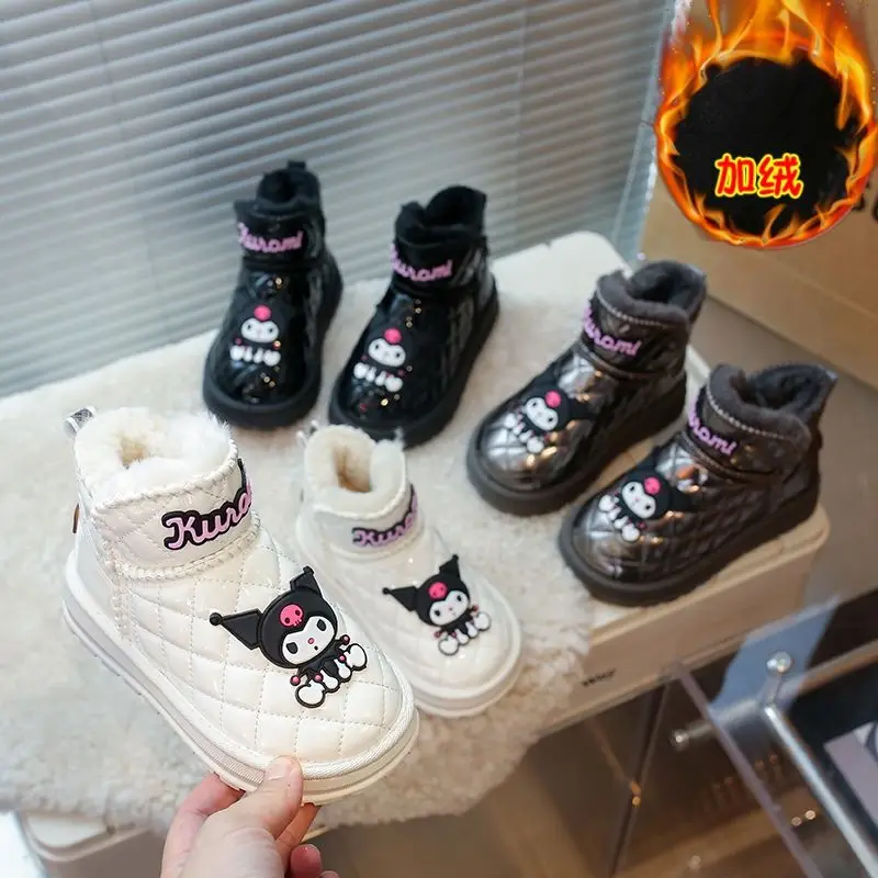 

Kawaii Sanrio Ins Ins Anime Kuromi Warm Snow Boots Cute Cartoon Plus Fleece Thickening Children Cotton Shoes Gifts for Kids