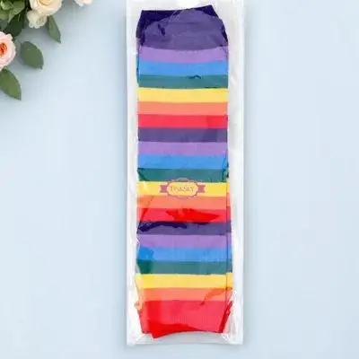 

1 Pair Rainbow Long Sleeve Gloves For Women Girls Fingerless Arm Warmers Stretchy Knit Cuffs Workout Fitness Accessories