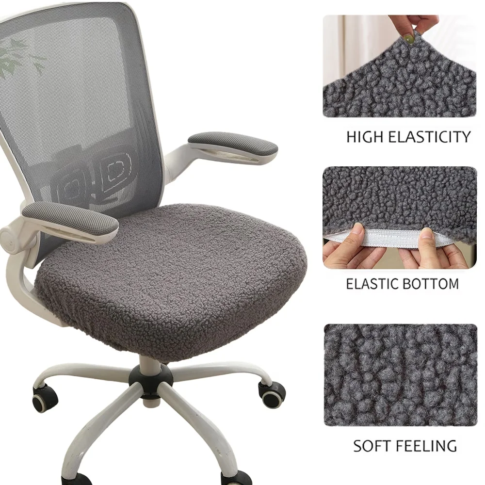 1PC Plush Teddy Bear Fabric Office Chair Cover with Elastic, Non-Slip Stretchable Suitable for Home & Office Use