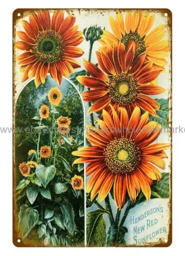 mechanic signs decor 1914 Henderson, Peter & Co Red Sunflower metal tin sign sign
