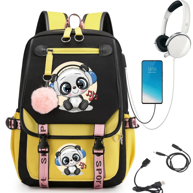 Tas ransel sekolah anak perempuan remaja Anime Panda tas buku Laptop bepergian ransel lucu tas punggung siswa utama