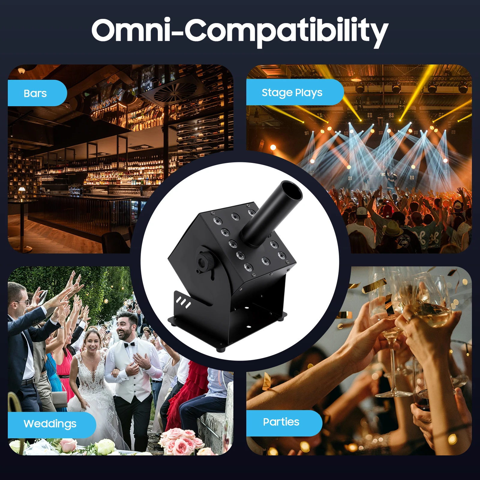 

Установка для производства воздушных колонн CO₂ 180 ° Регулируемая высота распыления 6-8 метров с 12 светодиодами и управлением DMX для сцены и вечеринок