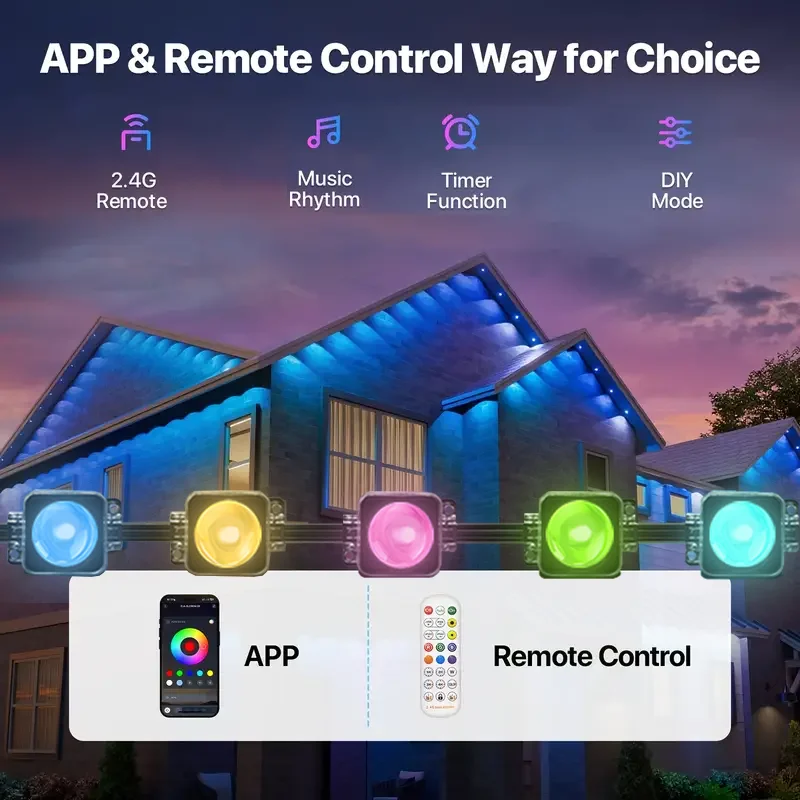 150ft 100ft 50ft أضواء خارجية دائمة أضواء RGBIC الذكية في الهواء الطلق مع 75 وضع المشهد سلسلة أضواء مع 90 المصابيح للحديقة