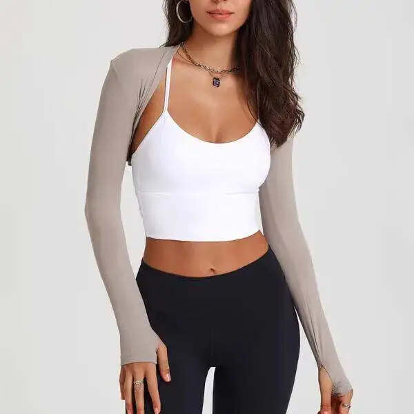 

Sporty Long Sleeve Wrap Fitness Running Women's Style Pure Color Small Shoulder Pad Covers Side Breast Pilates Yoga Shirt