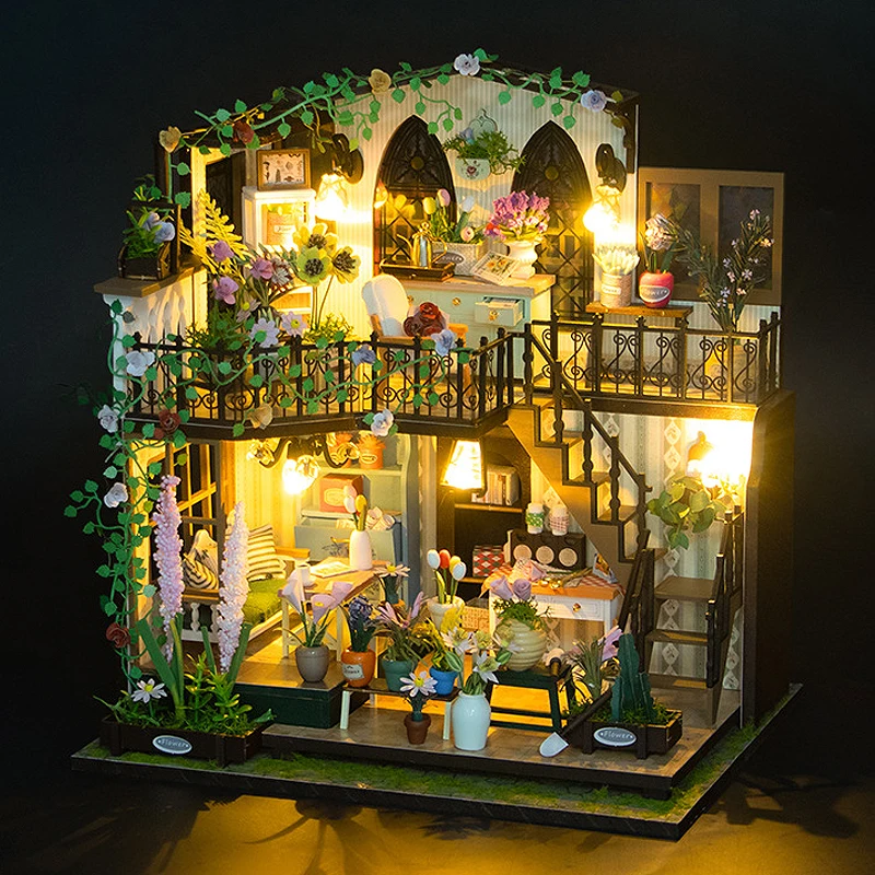 Wooden Doll House 3D Puzzle Assemble Building Model Educational Toys Home With Furniture LED Lights Dollhouse For Birthday Gifts