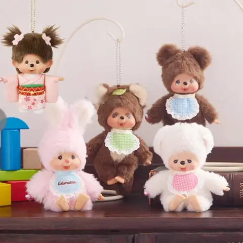 New 100% Original Monchhichi Keyring Sakura Kimono Vinyl Doll Monchhichi Anime Figures Monchhichi Backpack Decoration Gift Toys
