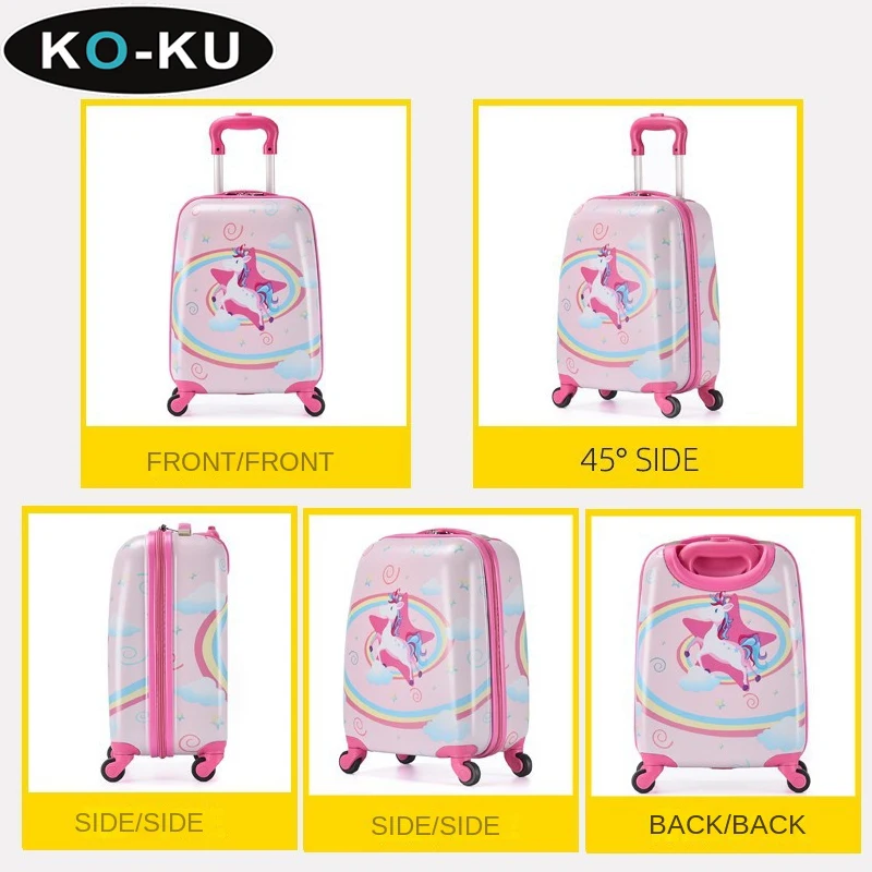 KO-KU Children Boarding Rrolley Case 13 and 18 Inch Universal Wheel Cartoon Pattern Luggage Students Schoolbag Trolley Set