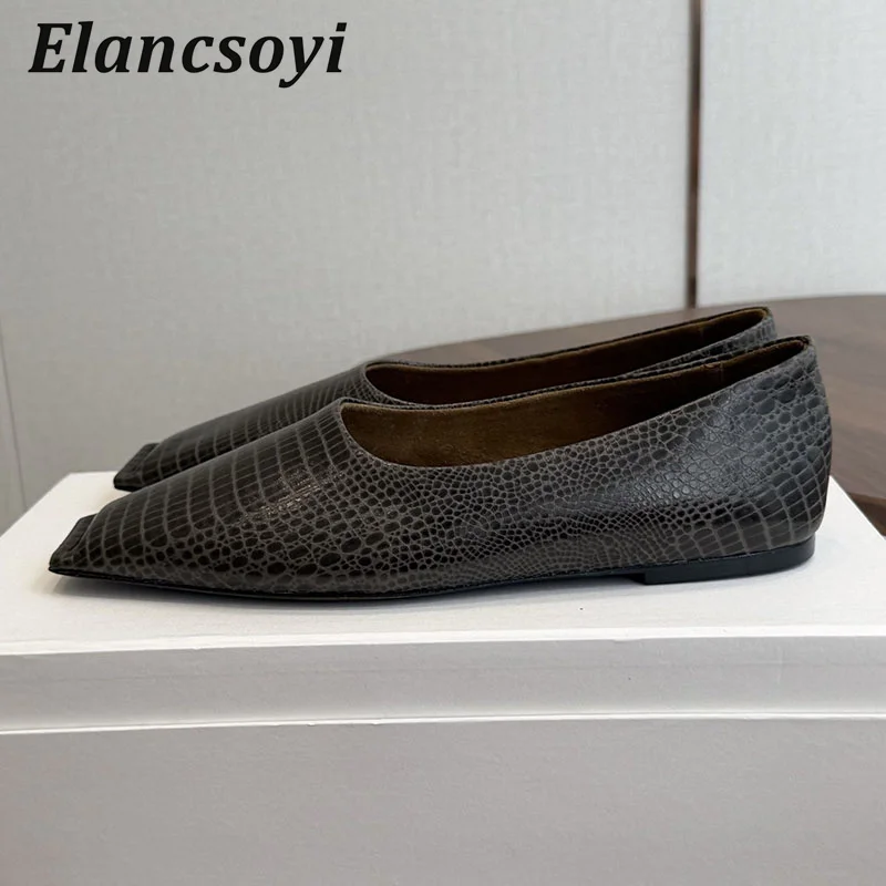 Lazy Loafers Women's Genuine Leather Square Toe Flat Shoes Shallow Mouth Single Shoes Spring Autumn Fashion Commute Shoes
