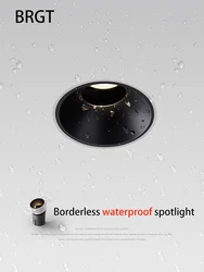 BRGT-Refletores LED à prova d'água, lâmpada de teto sem borda embutida, Foco ajustável para cozinha, banheiro, iluminação interna e externa, 7W