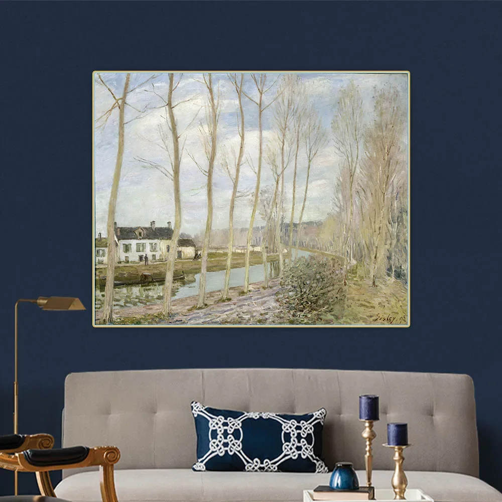 The Loing's Canal by Alfred Sisley Canvas Oil Painting Aesthetics Picture Artwork Backdrop Wall Hanging Decor Home Decoration