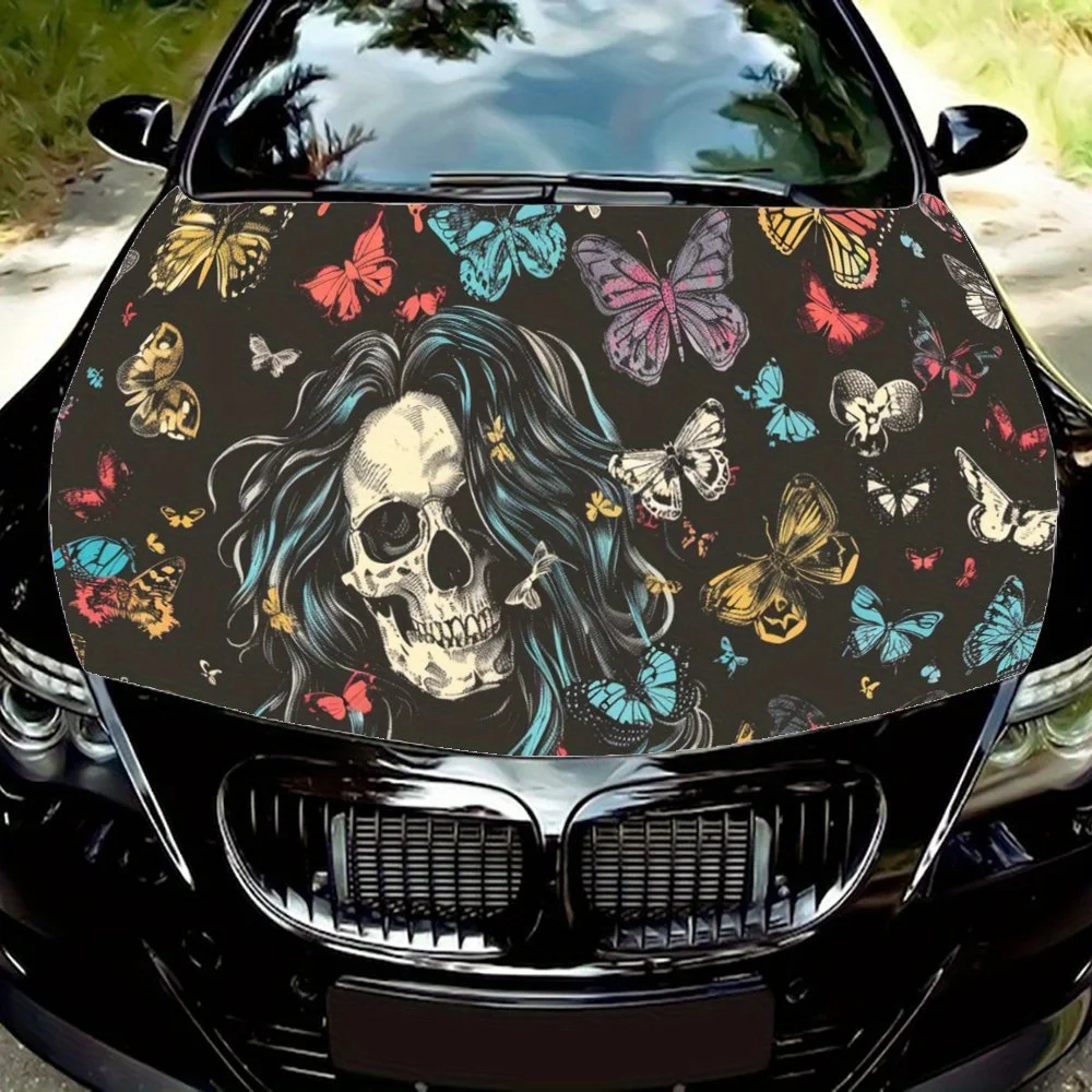 

Красочная наклейка на капот автомобиля с черепом бабочки, самоклеящаяся наклейка на капот из ПВХ, автомобильный декор, устойчивая к царапинам наклейка, защита, автоаксессуары, подарок