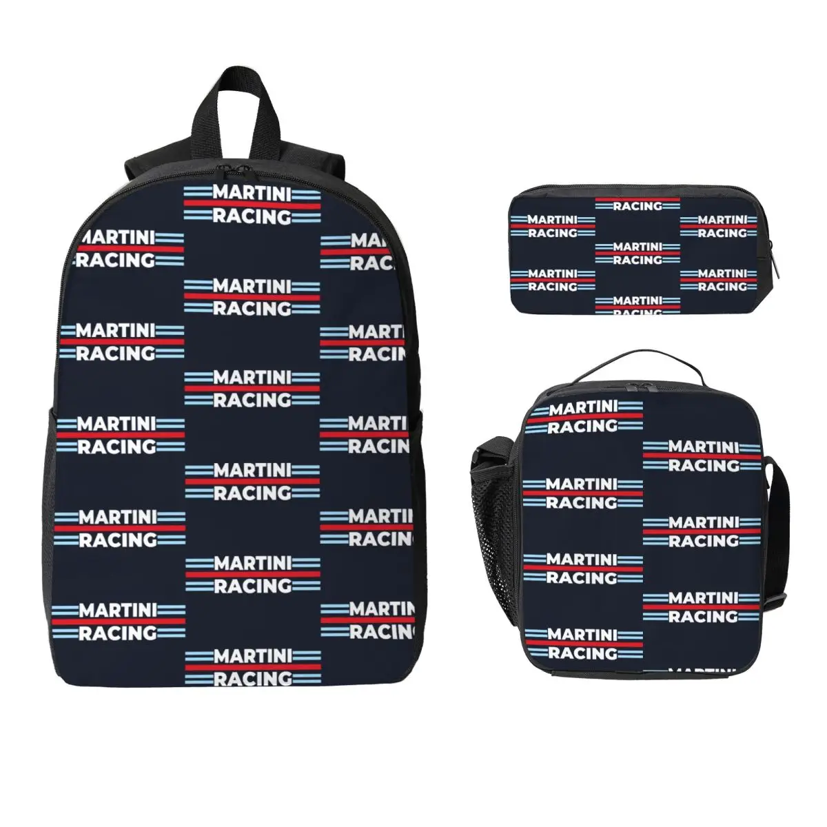 

Martini Racing Backpack Student Boys Girls BookBag School Bag Computer Shoulder Bags 3ps Insulated Lunch Bag Pencil Case