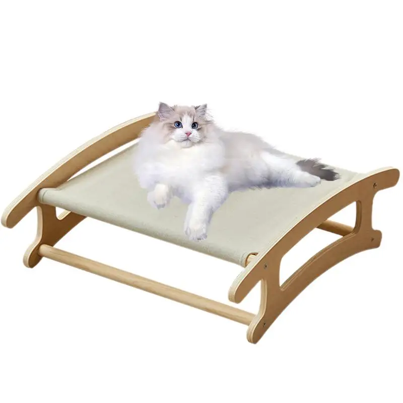 

Wooden Cat Bed Raised Cat Hammock For Floor Grey Wear-Resistant Pet Hammock Space-Saving Hammock Bed For Playing Climbing