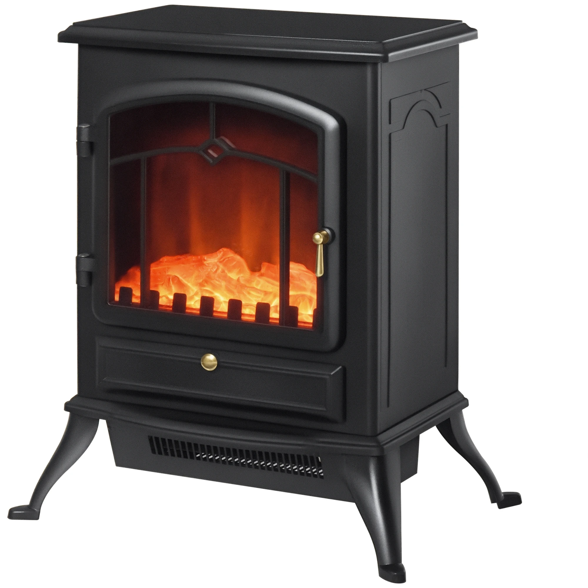 HOMCOM elektrische vlamhaardkachel Style Retro Thermostaat 1000/2000 W Anti-zwarte oververhitting
