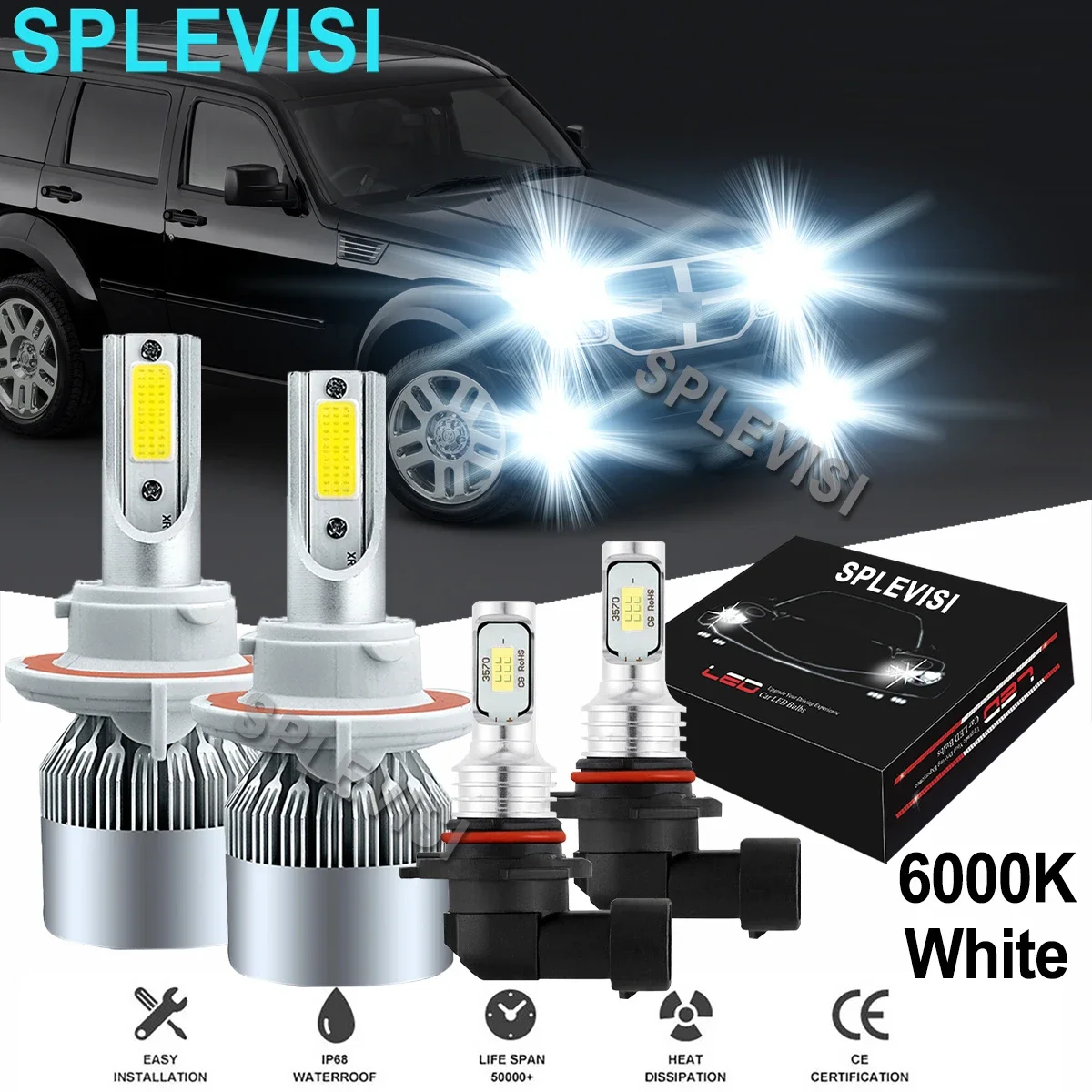 

9008 H13 Car LED Headlight/H10 Fog Light Bulbs 6000K For Dodge Dakota 2005-2009 Dodge Grand Caravan 2008-2010