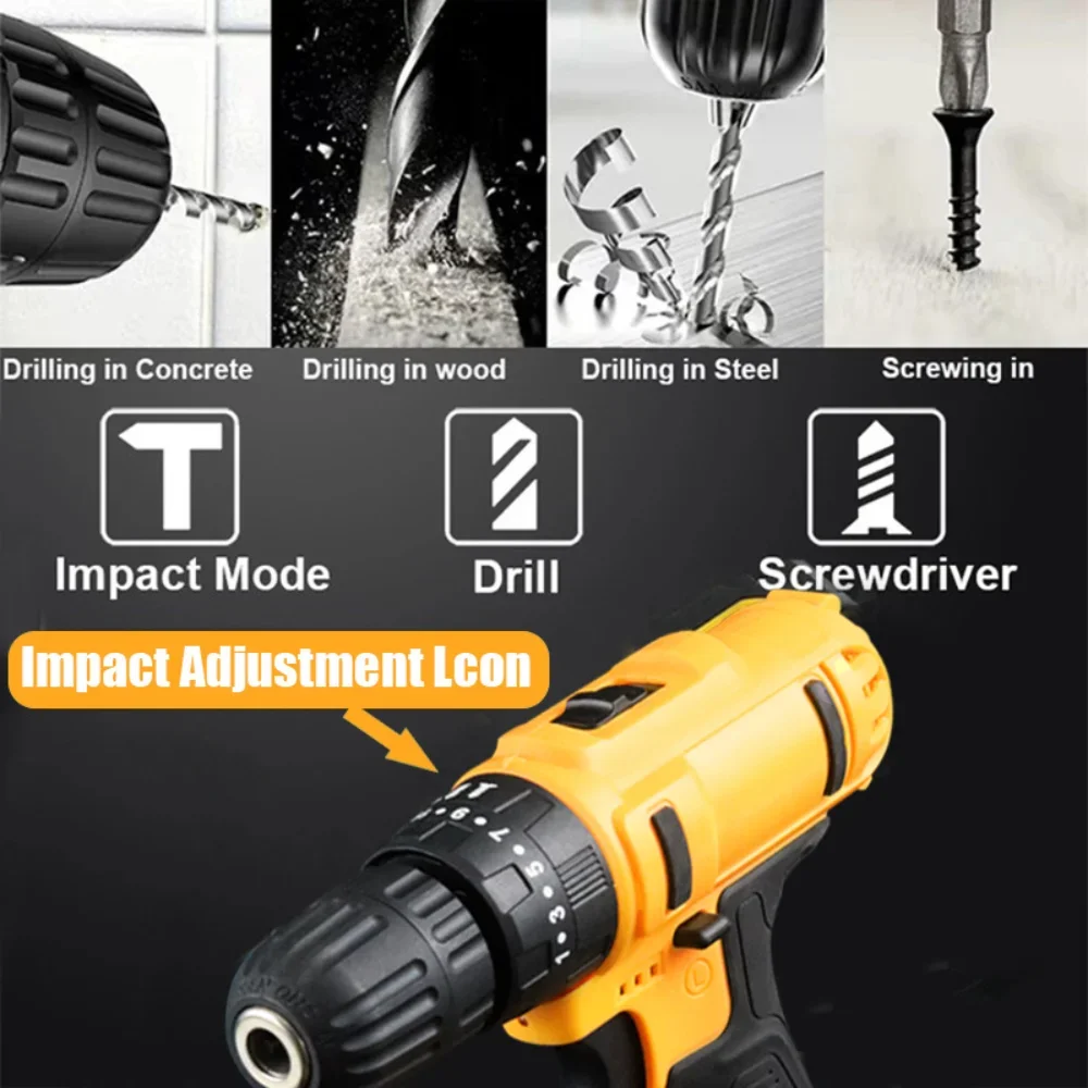 48V 1000W Electric Impact Drill 3 In 1 Electric Cordless Lithium-Ion Battery Mini Electric Power Screwdriver 2 Speed Power Tools