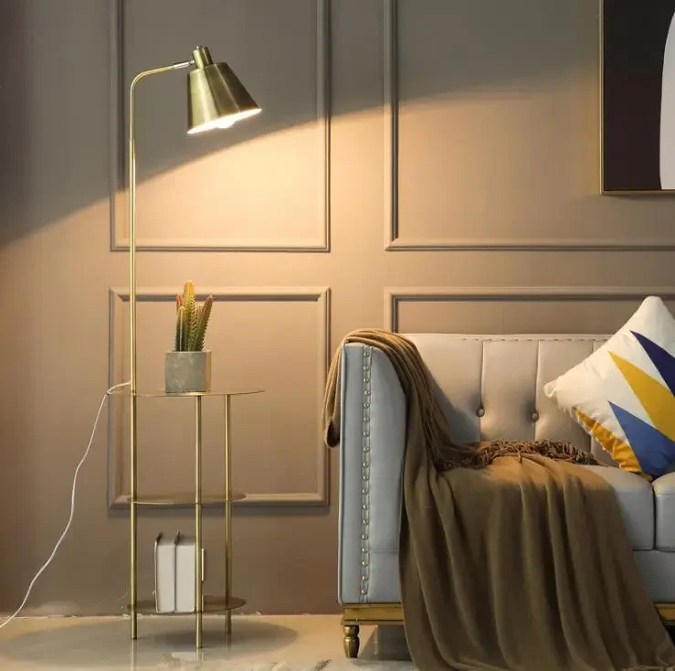 Modern simple LED creative shelf floor lamp living room sofa bedroom bedside golden floor lamp