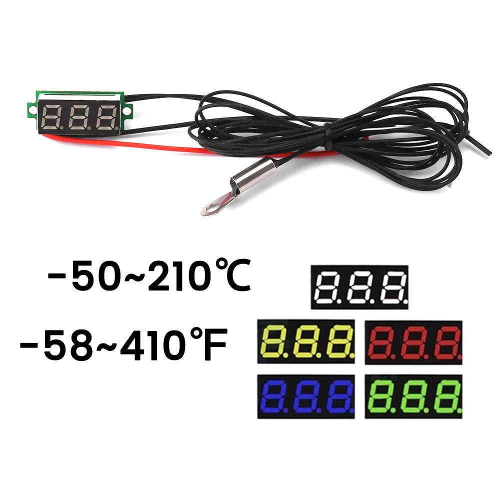 0.28 Inch Temperature Digital Thermometer NTC Waterproof Probe -50~210 ℃/-58~410 ℉ Blue/Green/Red/White/Yellow Display DC4~28V