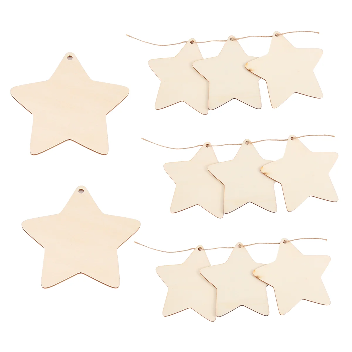 10 x Wooden Star Shapes, Plain Wood Craft Tags with Hole (10cm)