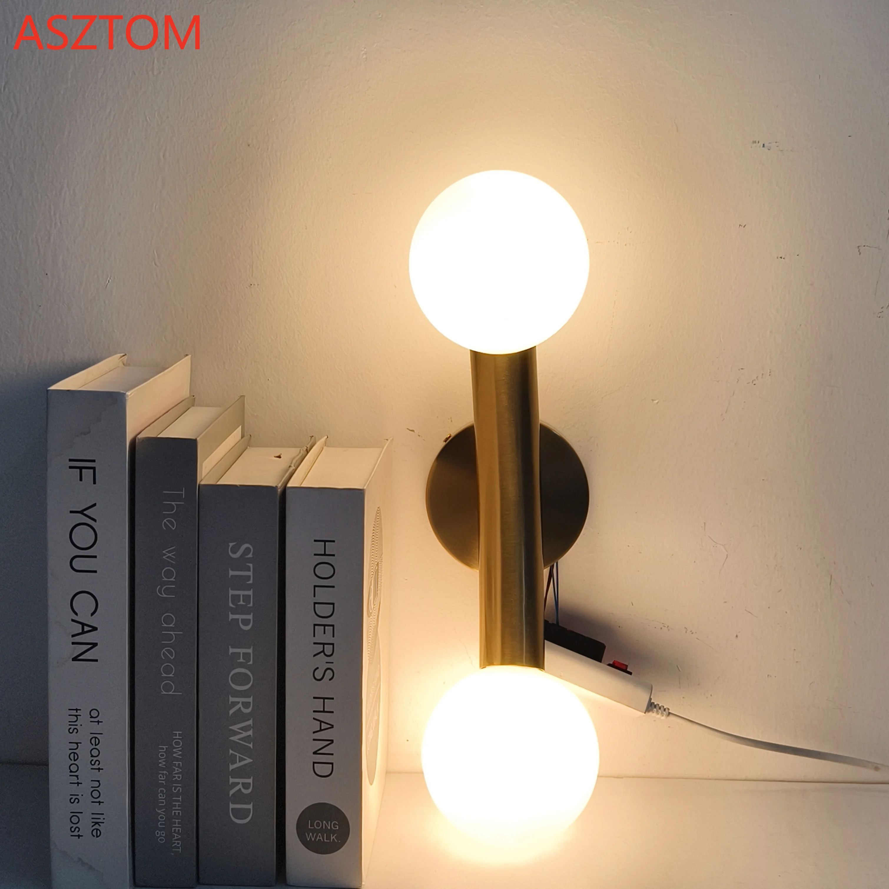 

Glass ball Luminaires Red Brass Wall Lamps Indoor Decor Lighting fixture Bedroom Bedside Living Room Background Wall sconce