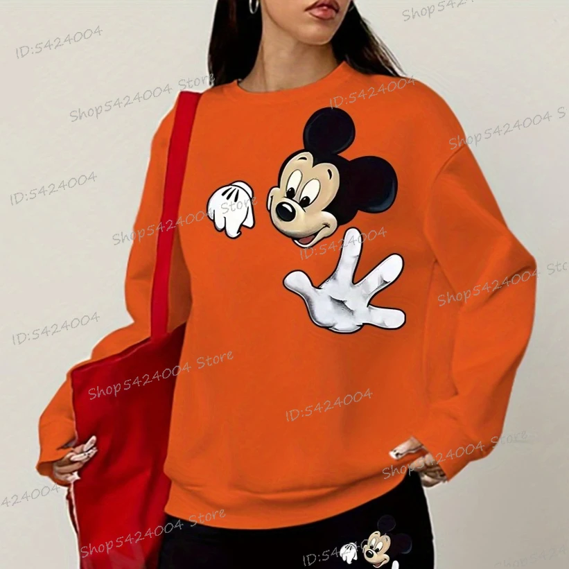 Felpa divertente da donna Topolino Felpa casual Cartoon Topolino Design Girocollo Pullover Autunno Inverno Manica lunga Donna Sudaderas
