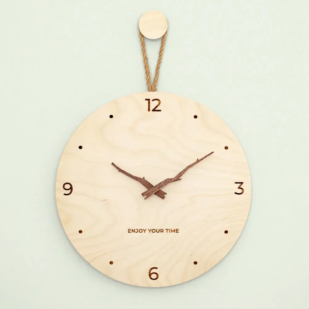 Wooden Hemp Rope Wall Clock Mute Quartz Clock Creative Wall Hanging Watch Nordic Minimalist Home Living Room Office Decoration