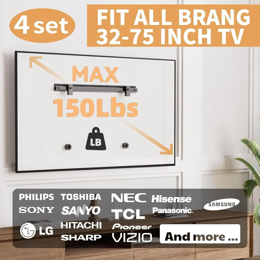 4Set Studless TV جدار جبل الثقيلة دريوال التلفزيون قوس شماعات ل 3275 بوصة شاشة مسطحة التلفزيون لا مسمار لا الحفر لا المراسي سهلة #3