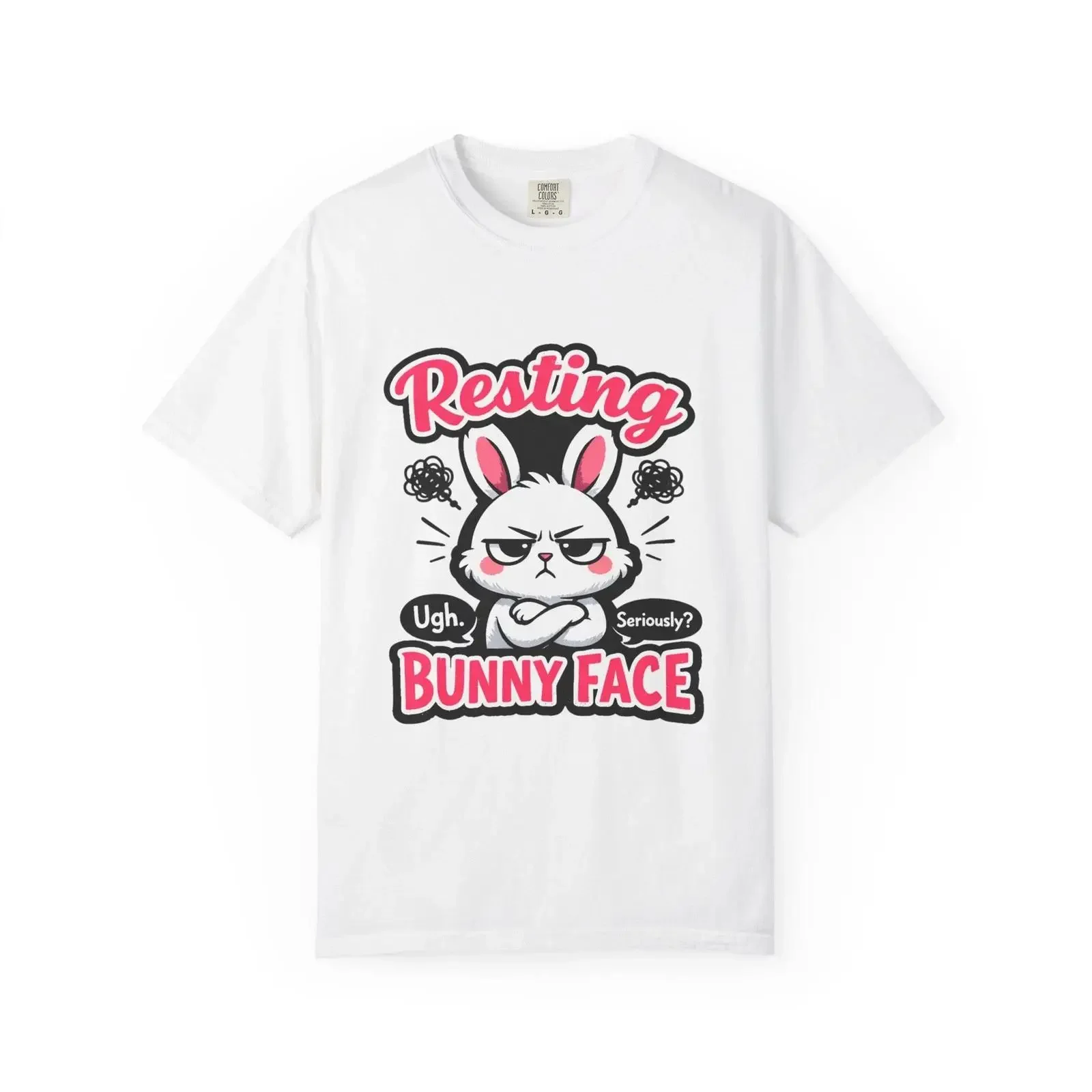 Resting Bunny Face T shirt Angry Cute Pink Accent vintage Washed Soft Casual Stylish streetwear Comfortable Slightly graphic