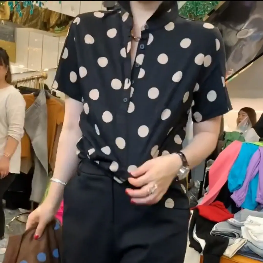 

2025 Summer New Simple and Comfortable Polka Dot Short Sleeve T-Shirt Casual Pullover Polo Shirt for Women