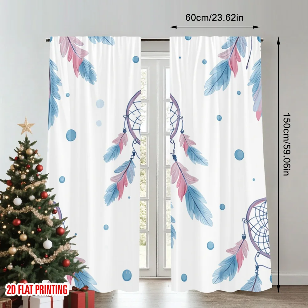 2pcs 2D flat printing Curtain Dreamcatcher Feathers Watercolor Digital Printed Polyester Drapes Party Decorations Use for