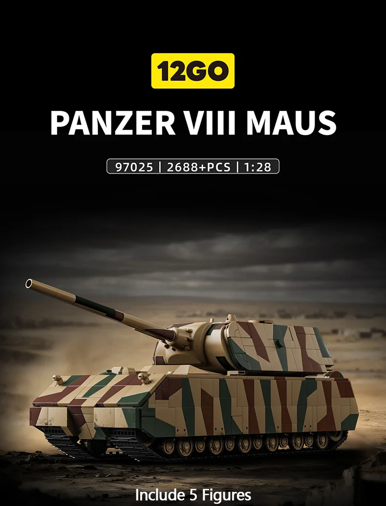 

DIY MOC Panzer VII Maus Heavy Tank Armored Vehicle Military Series Building Blocks Bricks Model Set Toys for Kids Gifts