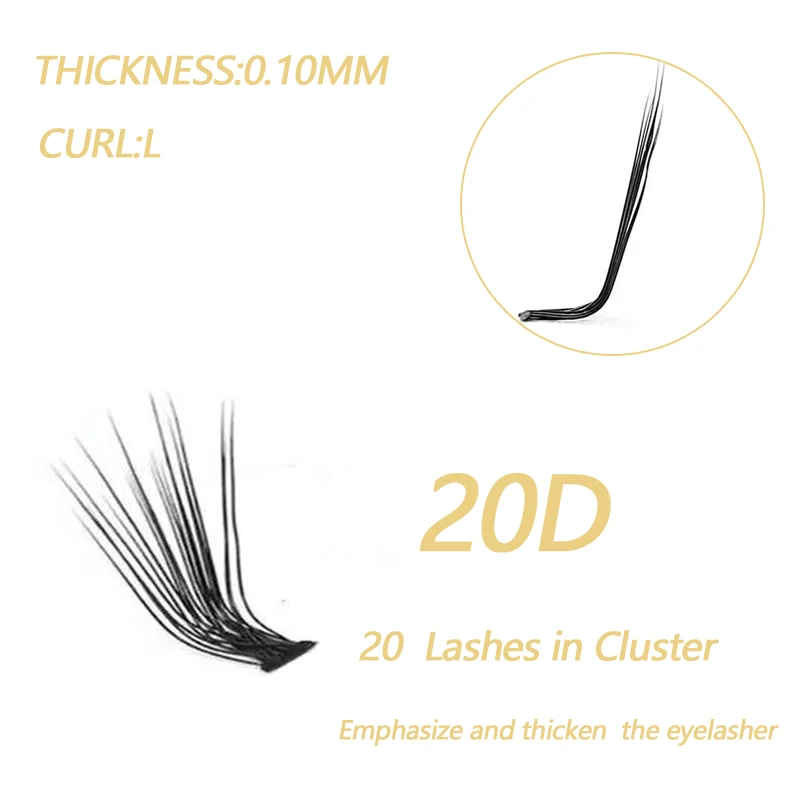 New 20D L-type Cluster Eyelash Extension 3D Natural Russian Individual Eyelashes bunches 1box/60 Bundle Makeup Tool Lashes Cilia