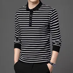 Fashion Men New Striped Polo Shirts Spring Autumn Long Sleeve Lapel Cotton Tee Shirt Male Clothes Casual Business T-Shirt 2022