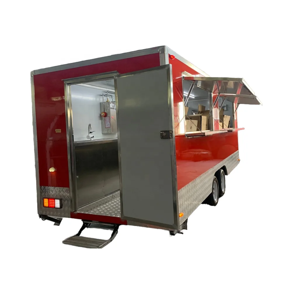 مقطورة طعام متنقلة قابلة للتخصيص بطول 16 قدمًا في الصين مصنوعة من معدات المطبخ الكاملة والوجبات الخفيفة وحاوية همبرغر والشواء ومطعم هوت دوج