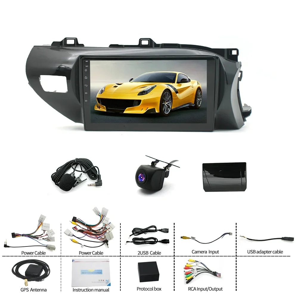 10'' Car Stereo GPS Navigation for Toyota Hilux 2016-2018 Android15 with Carplay Android Auto Bluetooth WiFi RDS DSP SWC 2+32G