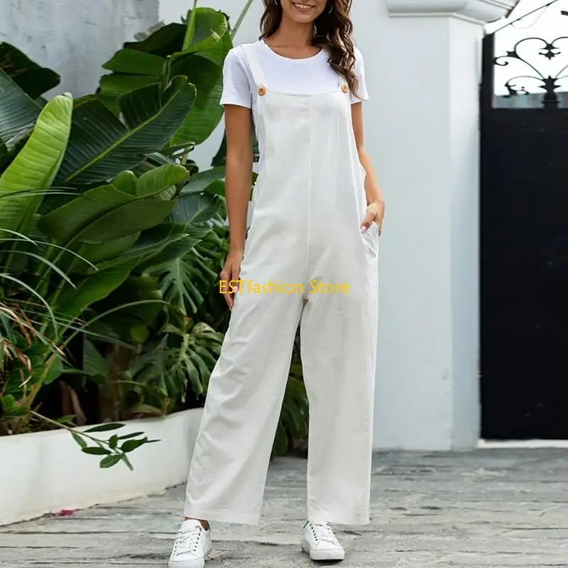 Y5GC Women's Relaxed Retro Jumpsuit Adjustable Straps Loose Fit Wide Leg Design Everyday Comfortable Fall Winter Wear