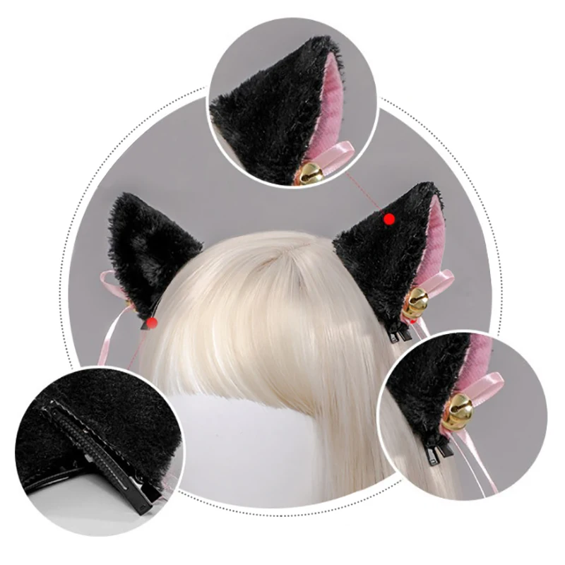 2 pz/lotto peluche Lolita Cat Ear Hair Clips Sweet Fluffy Ear Cosplay Anime Hair Clips con Bell Party Costume accessori per capelli